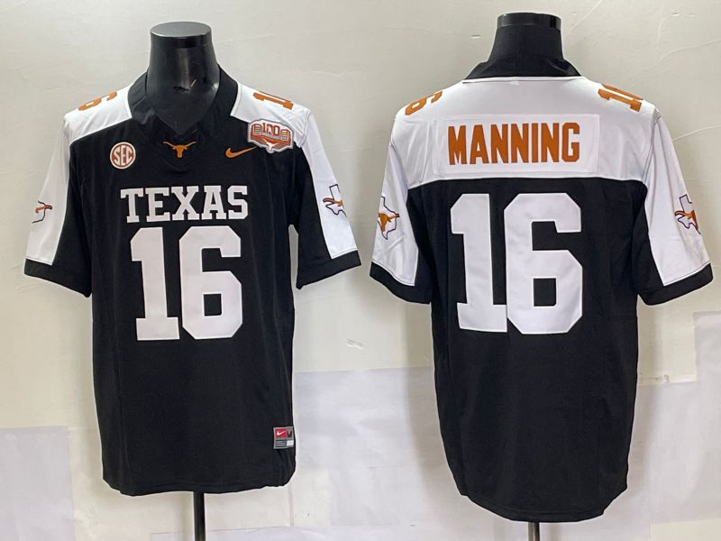 Men 2025 Texas Longhorns 16 Manning Black Nike NCAA Jersey style 02